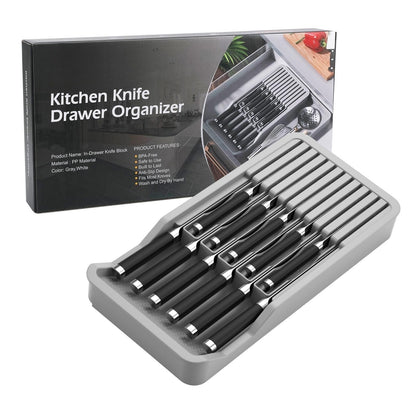 Knife and cutlery drawer organizer next to its box